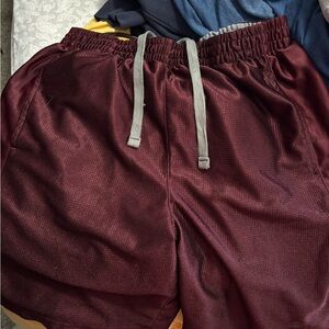 Maroon Athletic Shorts with Gray Drawstring